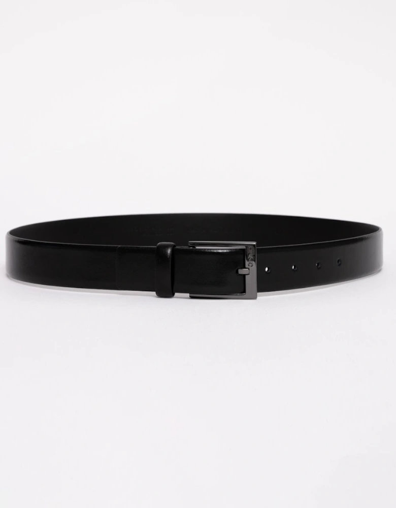 HUGO Garney Mens Italian-Leather Belt with Polished Gunmetal Hardware