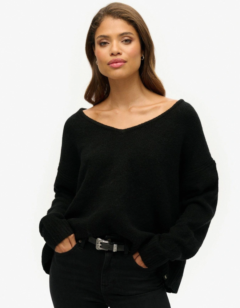 Oversized V Neck Jumper - Black