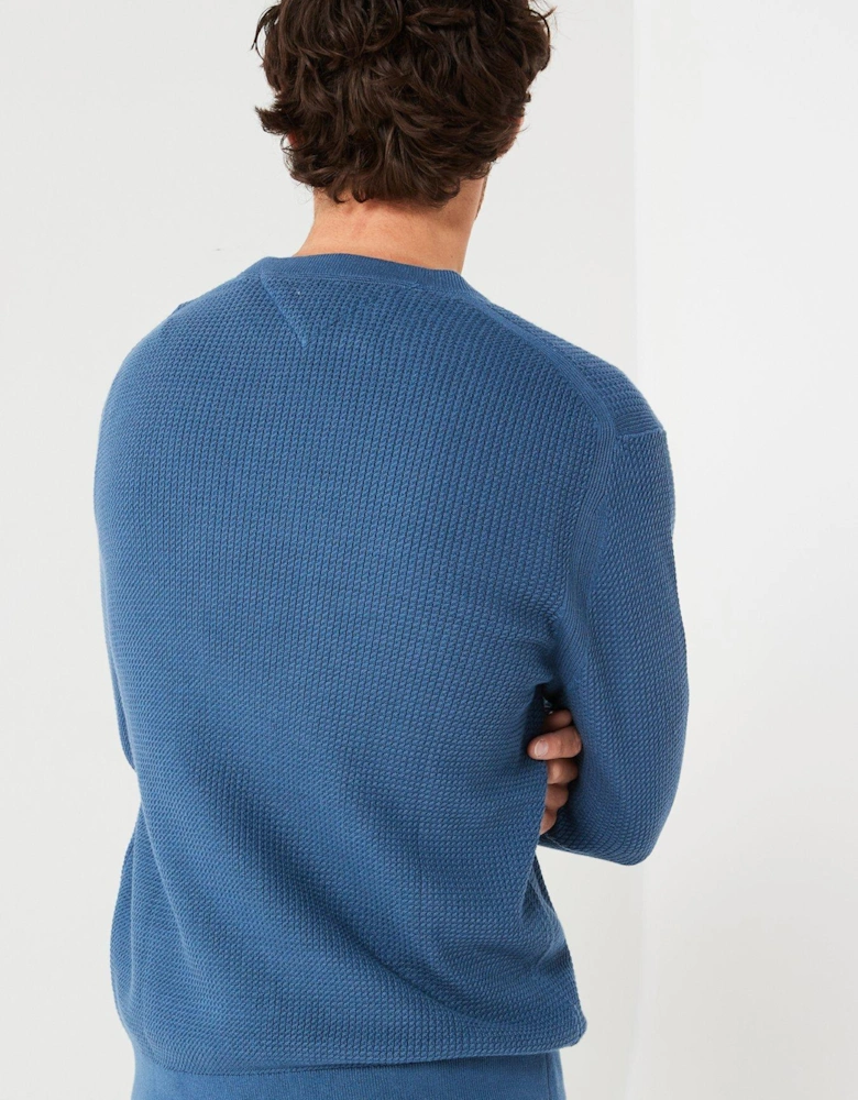 Structure Textured Crew Neck Knitted Jumper - Blue