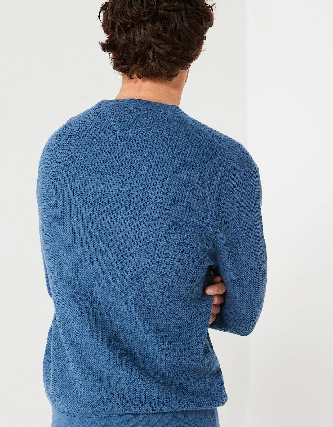 Structure Textured Crew Neck Knitted Jumper - Blue