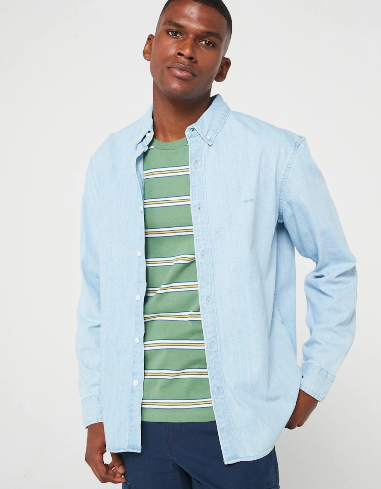 Relaxed Fit Button Down Long Sleeve Shirt - Light Blue