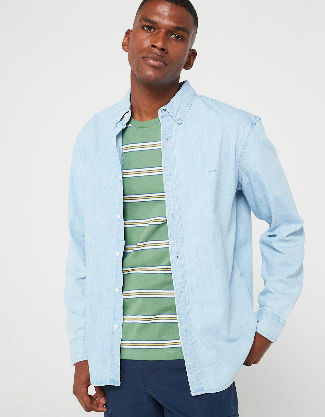 Relaxed Fit Button Down Long Sleeve Shirt - Light Blue
