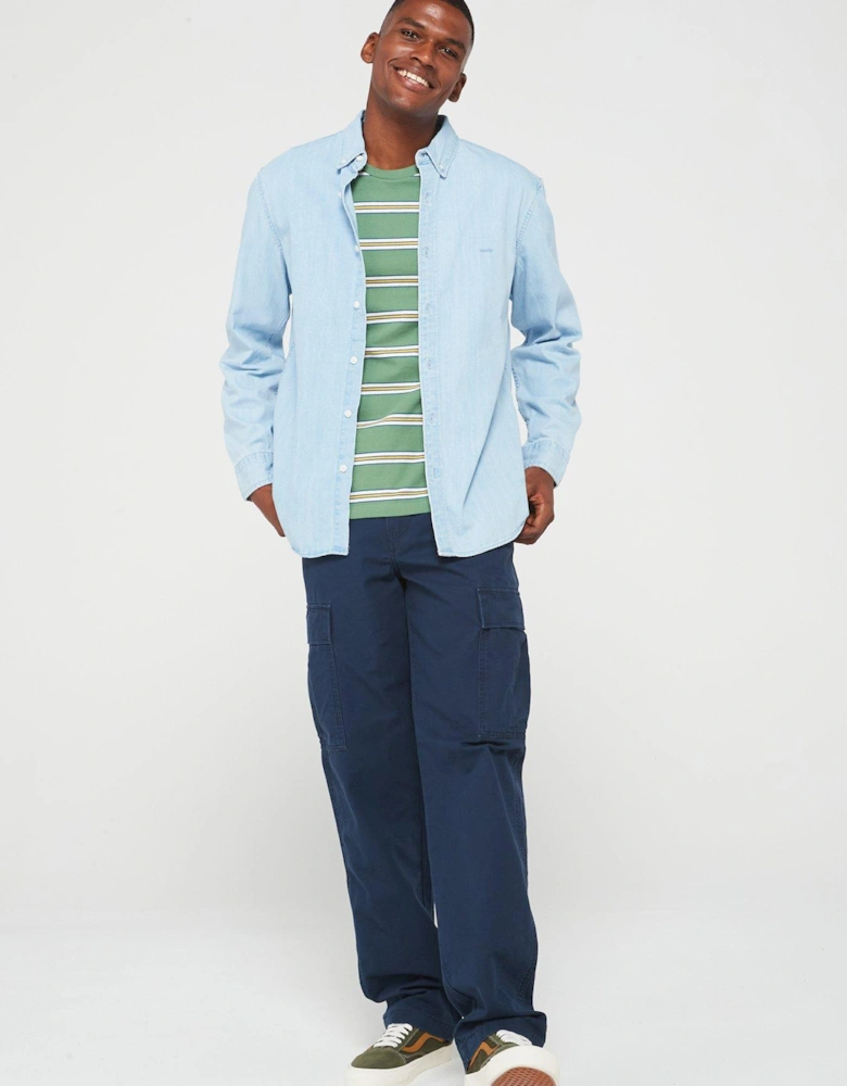 Relaxed Fit Button Down Long Sleeve Shirt - Light Blue