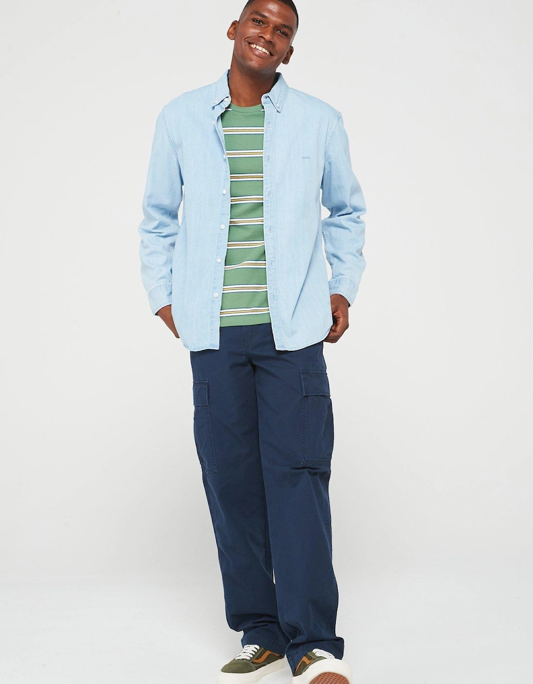 Relaxed Fit Button Down Long Sleeve Shirt - Light Blue