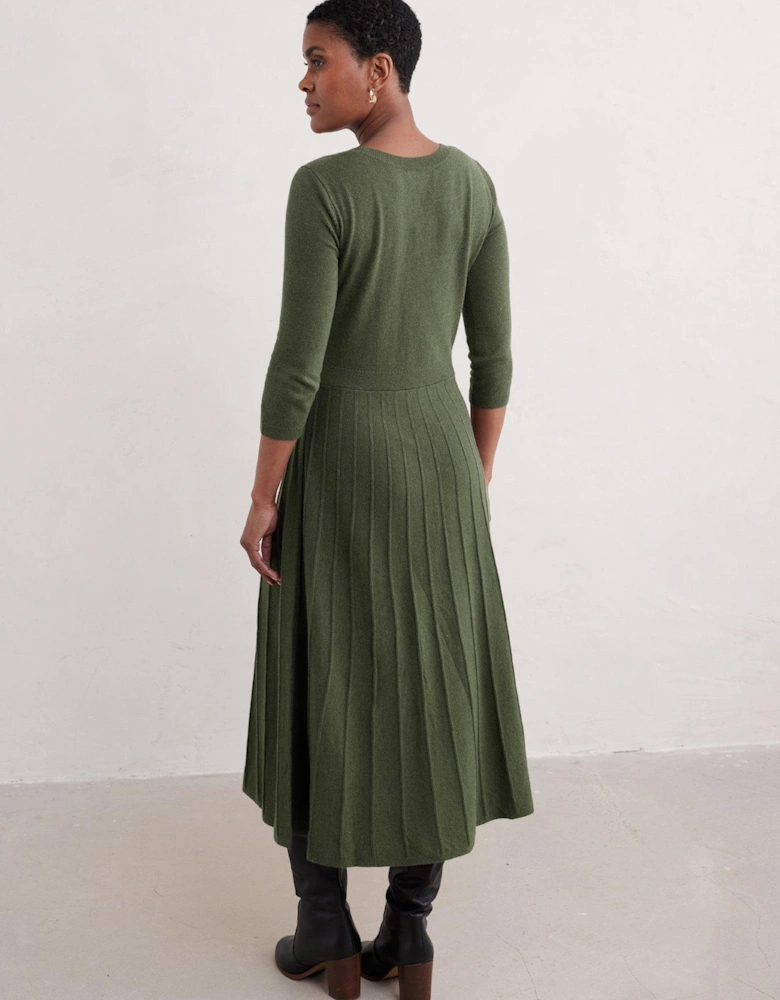 Round Neck Midi Dress - Green