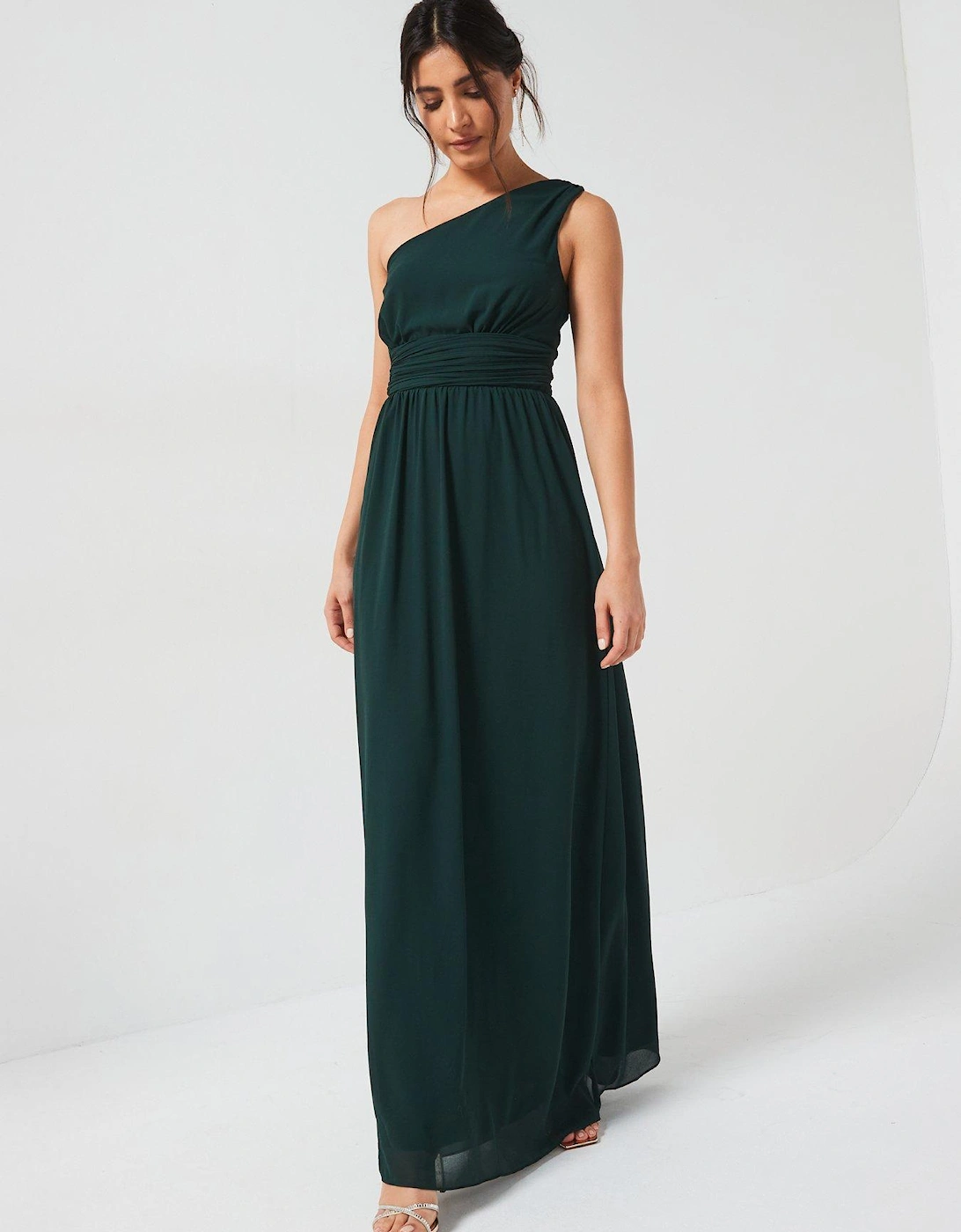 One Shoulder Pleated Chiffon Bridesmaid Dress - Emerald - Green