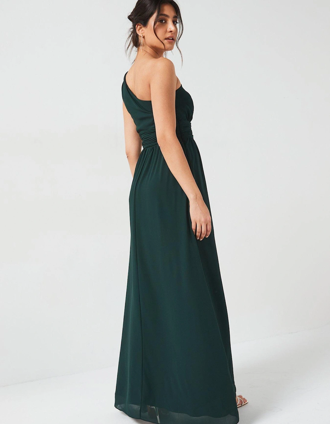 One Shoulder Pleated Chiffon Bridesmaid Dress - Emerald - Green