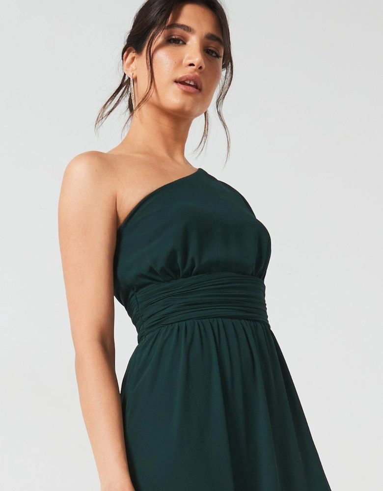 One Shoulder Pleated Chiffon Bridesmaid Dress - Emerald - Green