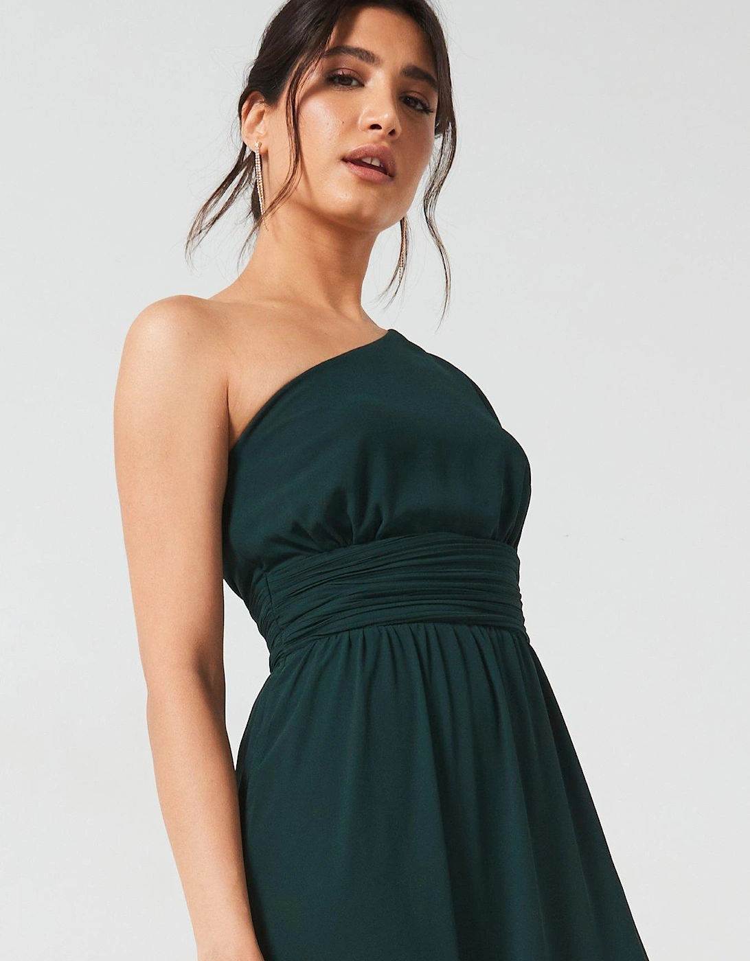 One Shoulder Pleated Chiffon Bridesmaid Dress - Emerald - Green