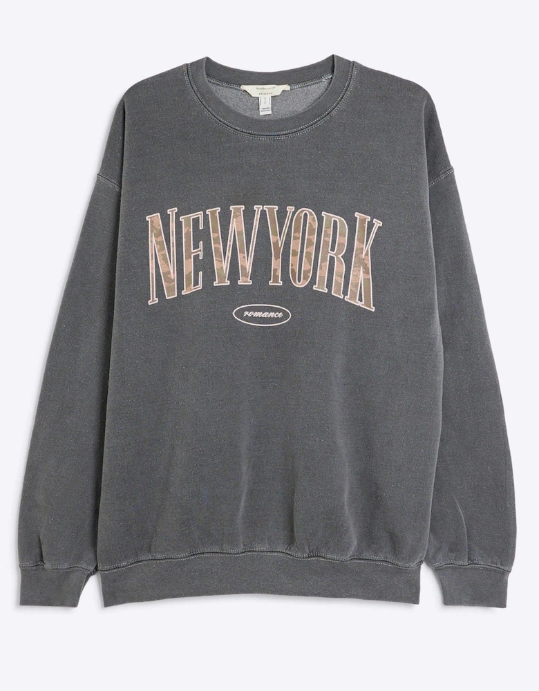 New York Camo Slogan Sweatshirt - Dark Grey