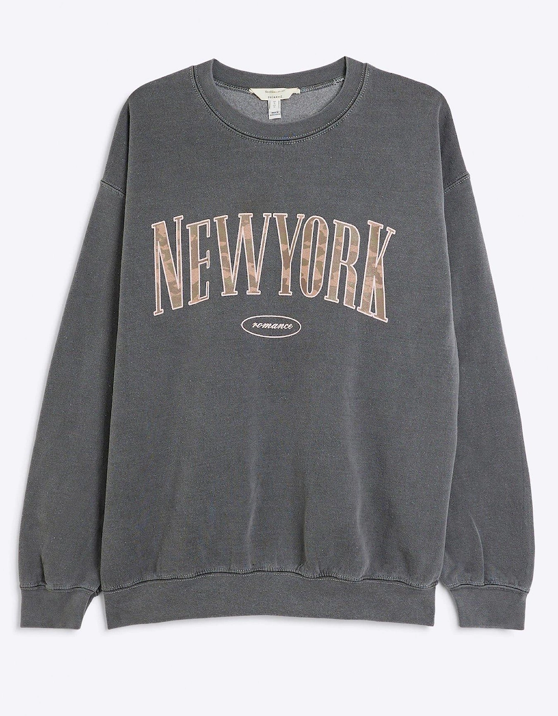 New York Camo Slogan Sweatshirt - Dark Grey