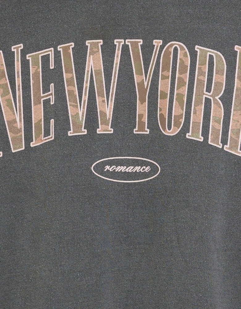New York Camo Slogan Sweatshirt - Dark Grey