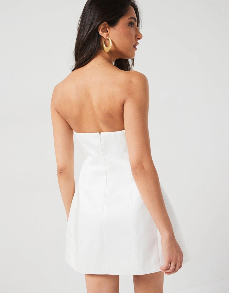 Bandeau Satin A Line Mini Dress - White