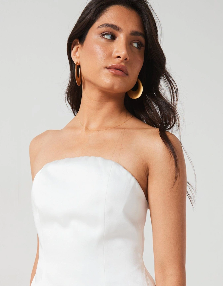 Bandeau Satin A Line Mini Dress - White