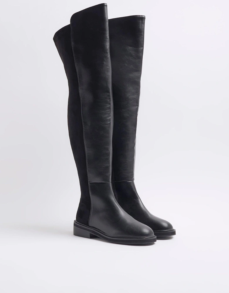 Flat High Leg Boot - Black