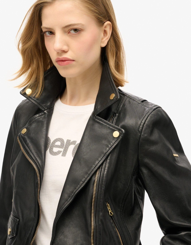 Classic Leather Biker Jacket - Black