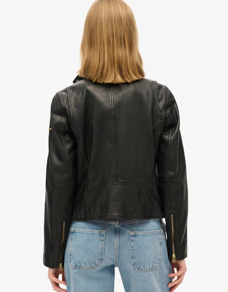 Classic Leather Biker Jacket - Black