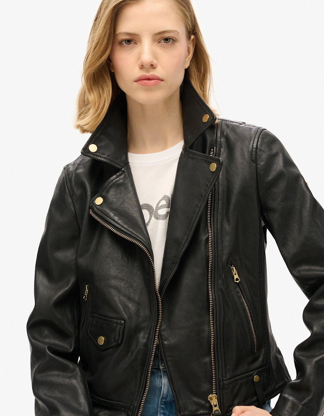 Classic Leather Biker Jacket - Black