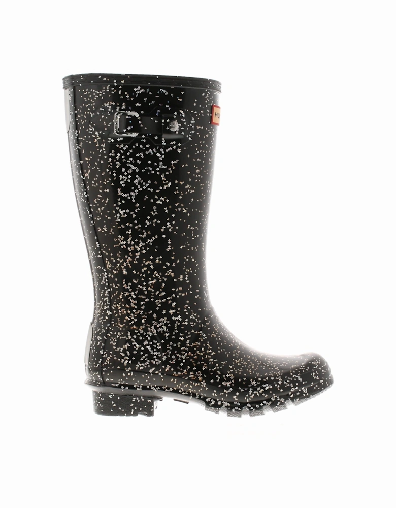 Older Girls Wellies Giant Glitter Lace Up black UK Size