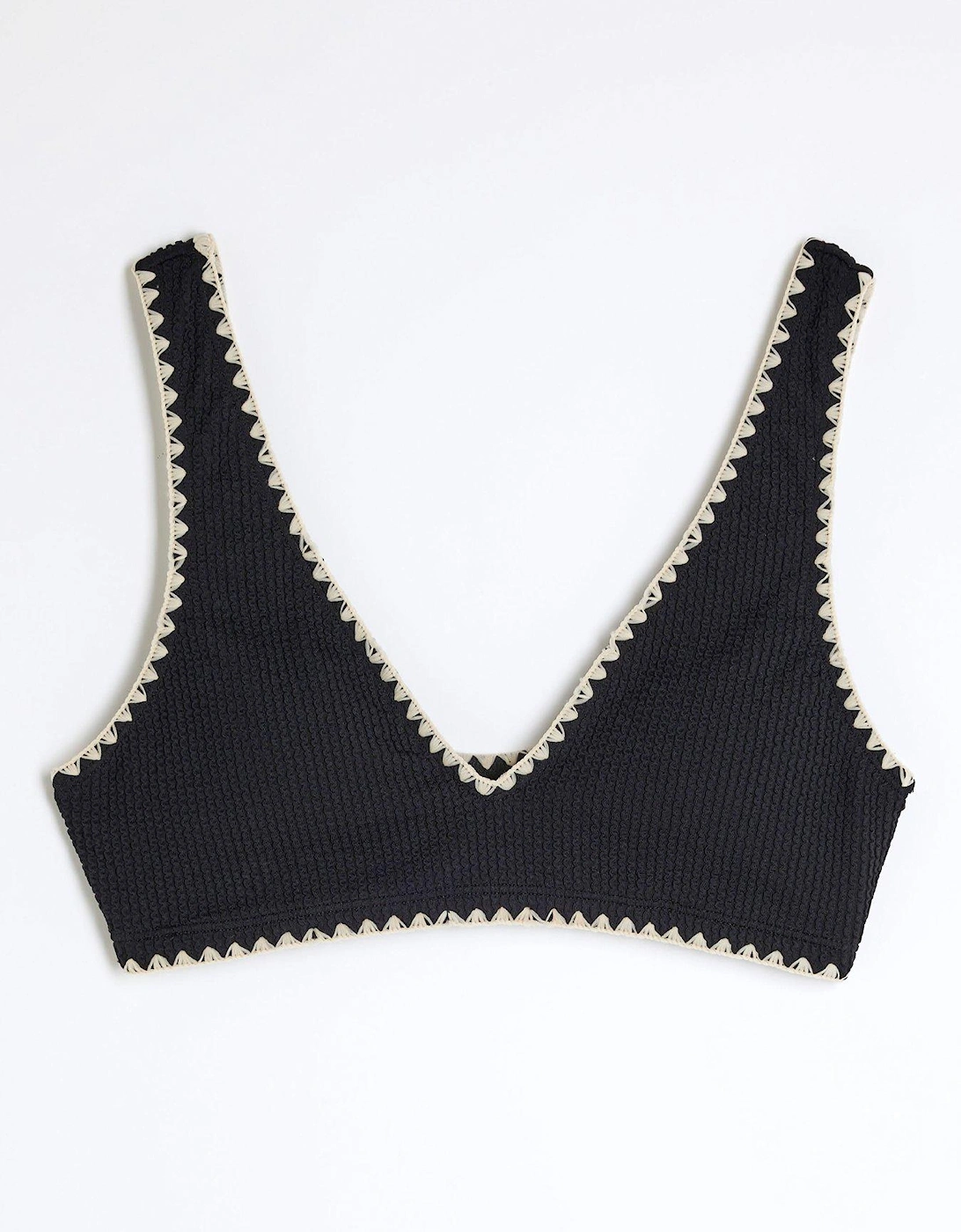 Plunge Whipstitch Bikini Top - Black