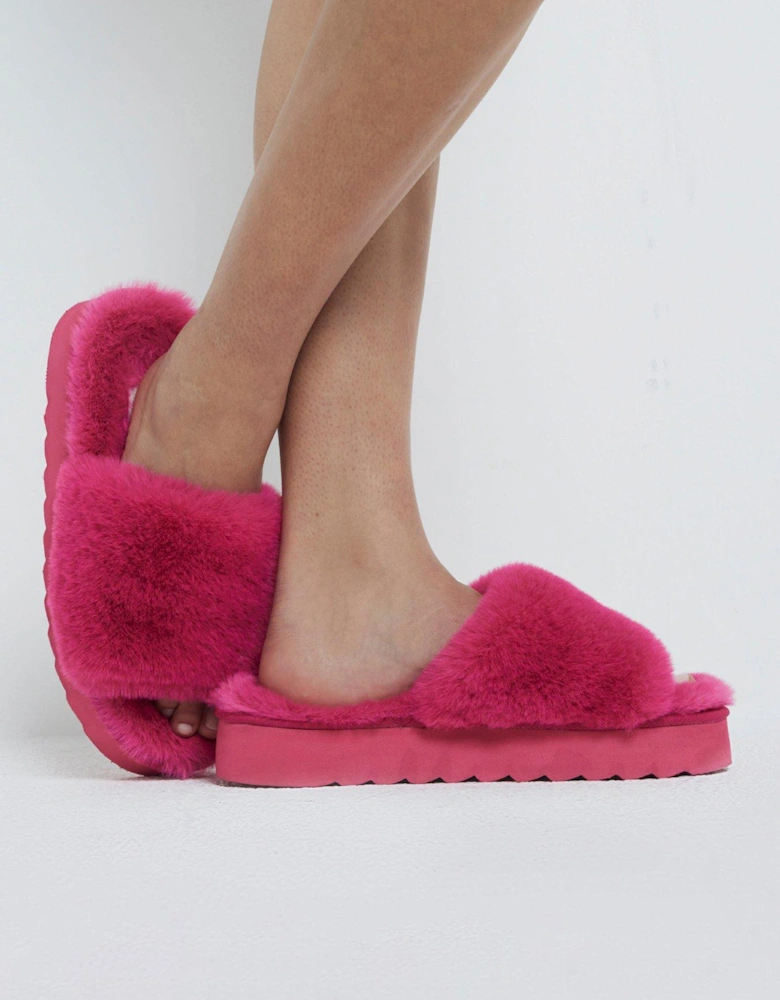 Open Toe Platform Slipper - Bright Pink