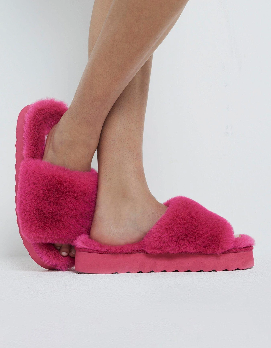 Open Toe Platform Slipper - Bright Pink