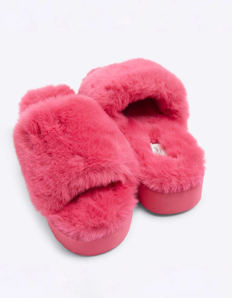 Open Toe Platform Slipper - Bright Pink