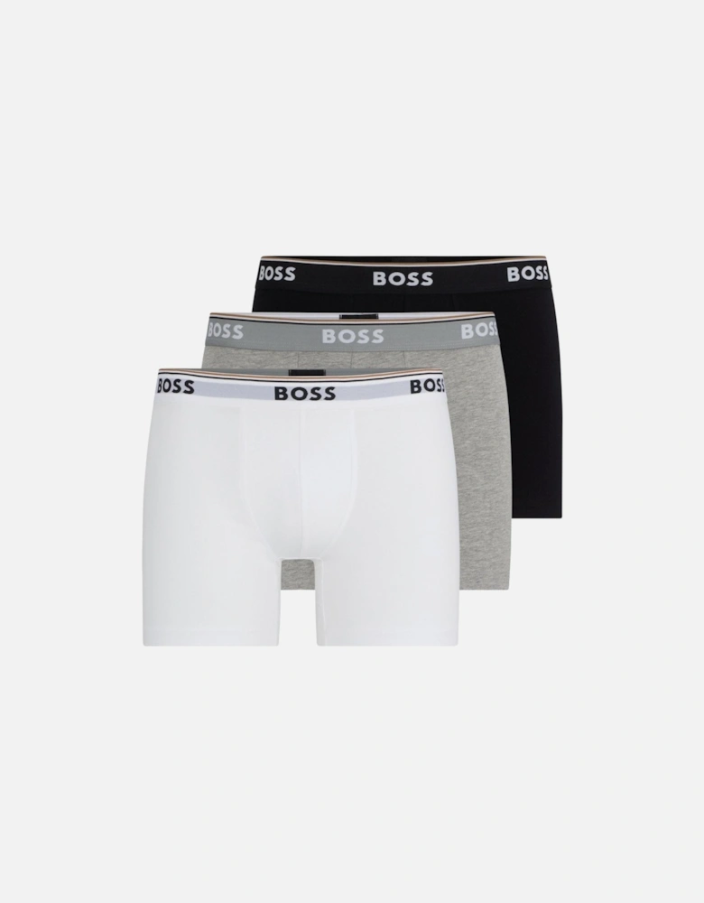 3-Pack Power Logo Long Boxer Briefs, Black/White/Grey