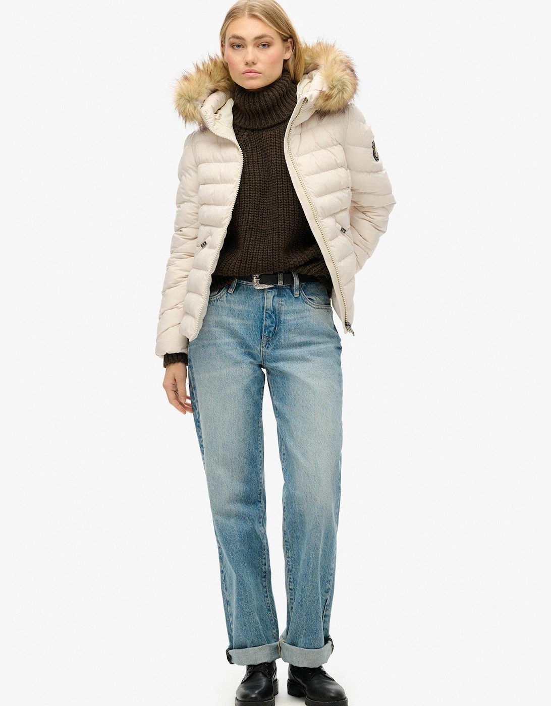 Fuji Faux Fur Hood Padded Jacket - Cream