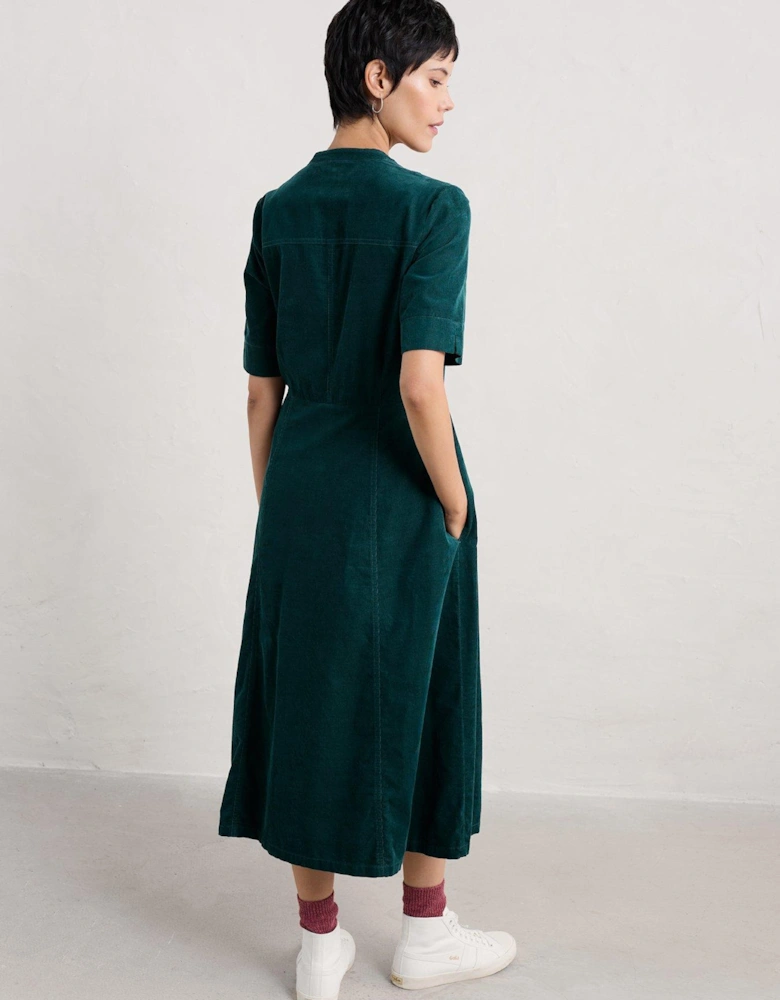 Cotton Cord Midi Dress - Green