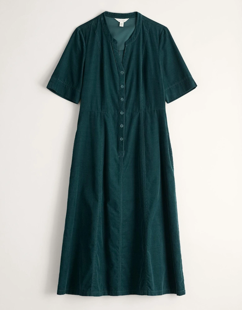 Cotton Cord Midi Dress - Green