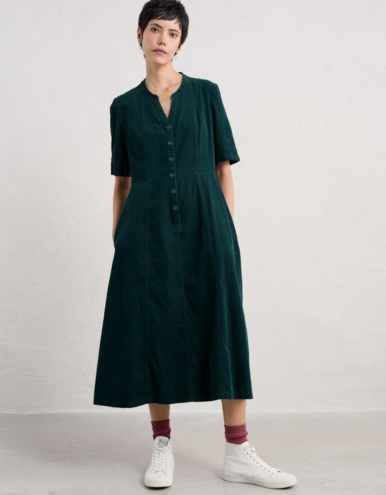 Cotton Cord Midi Dress - Green