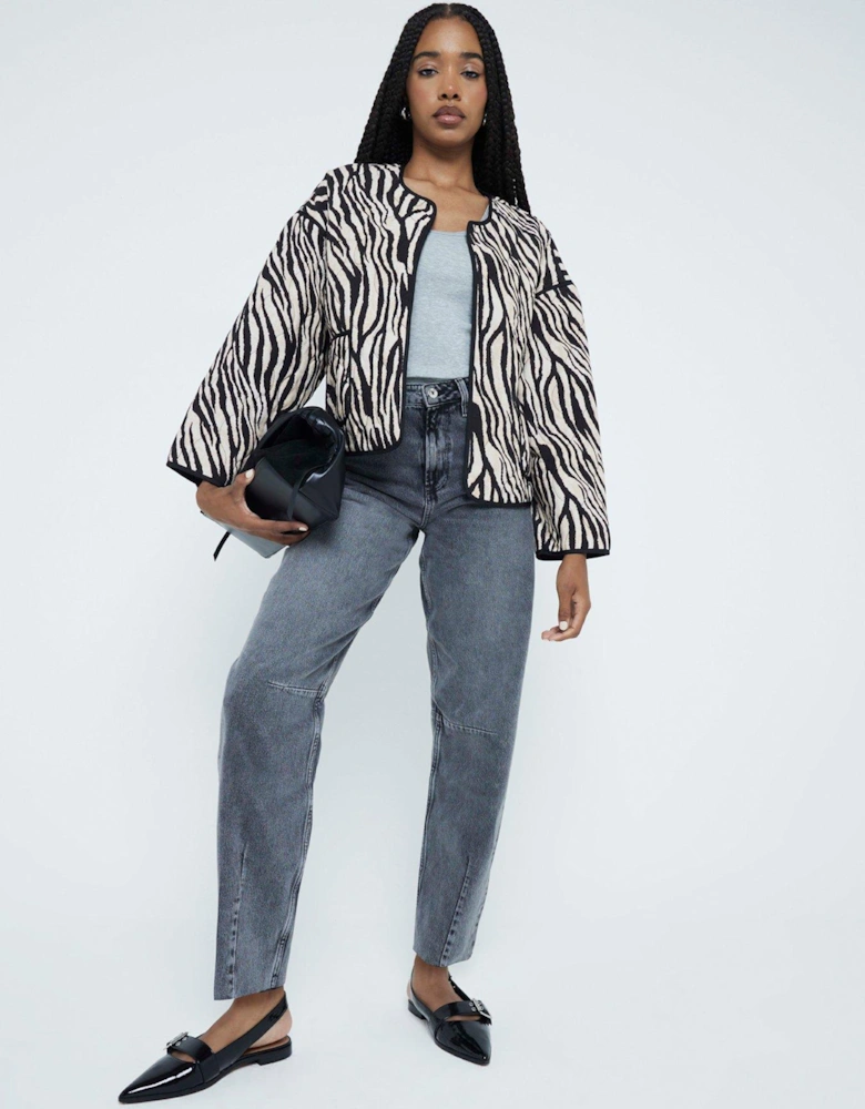 Printed Zebra Quilted Jacket - Black