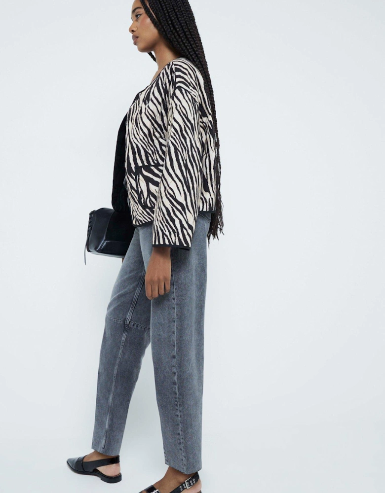 Printed Zebra Quilted Jacket - Black