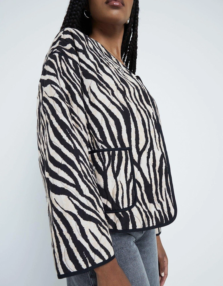 Printed Zebra Quilted Jacket - Black
