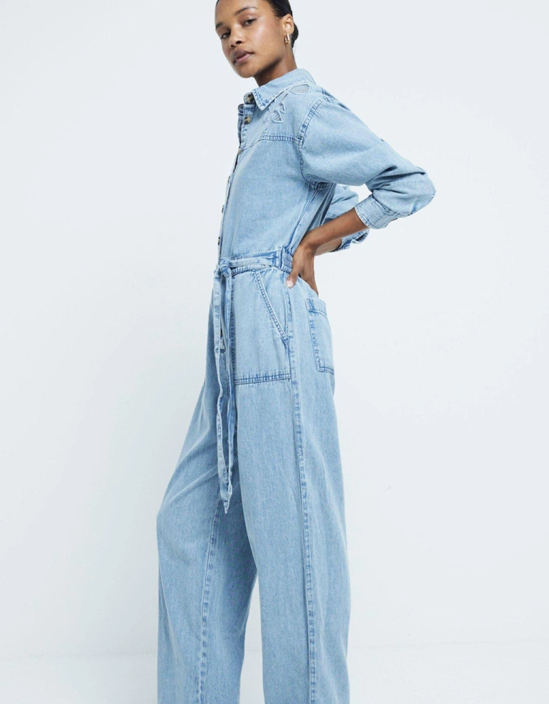 Cutwork Denim Boiler Suit - Blue