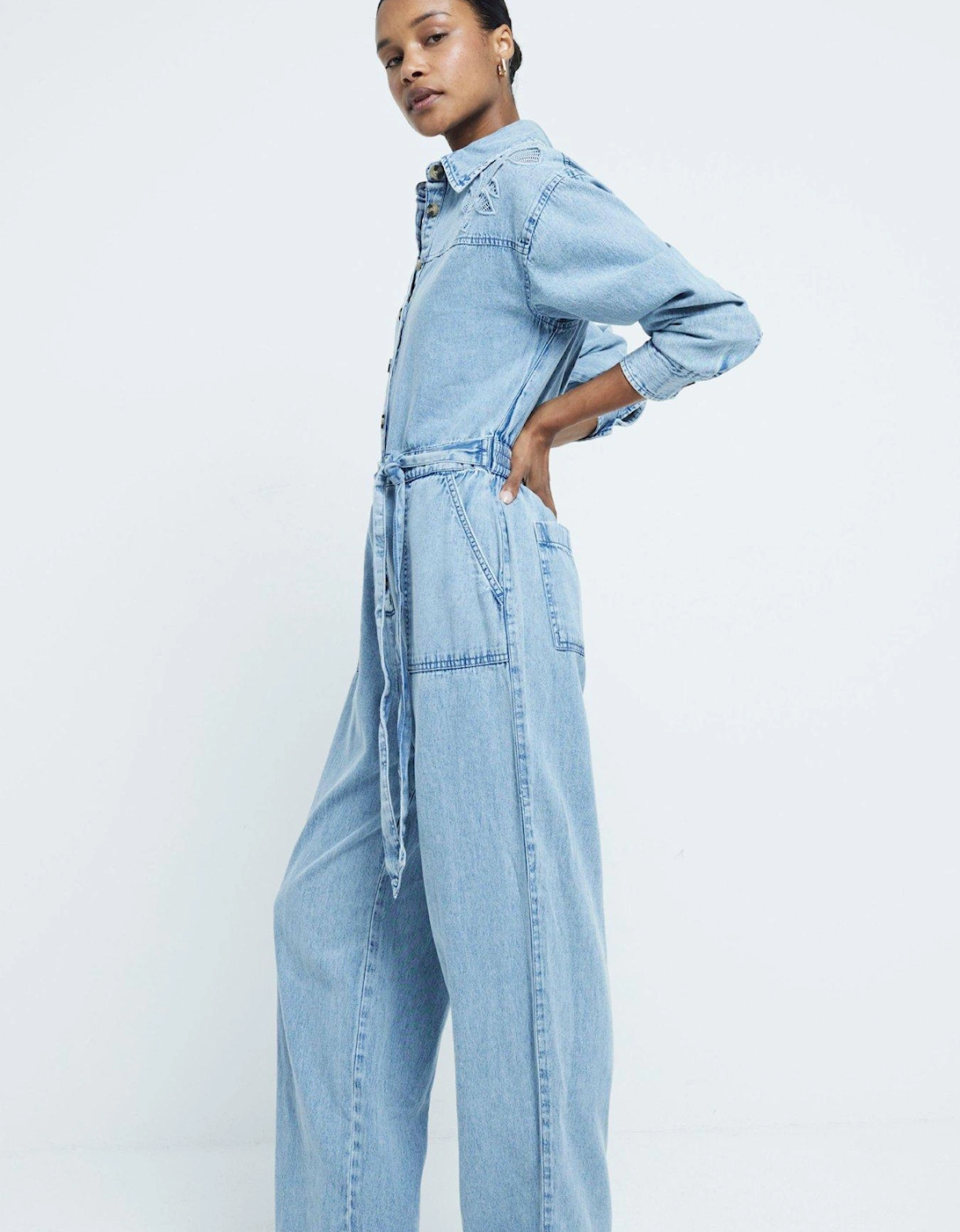 Cutwork Denim Boiler Suit - Blue