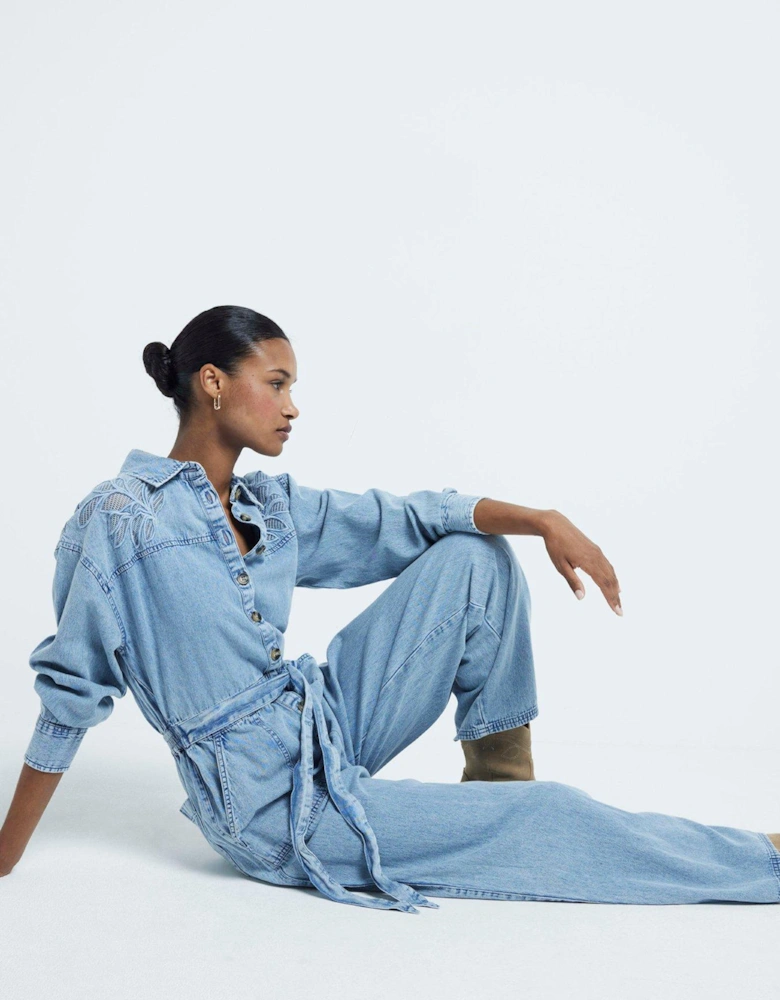 Cutwork Denim Boiler Suit - Blue