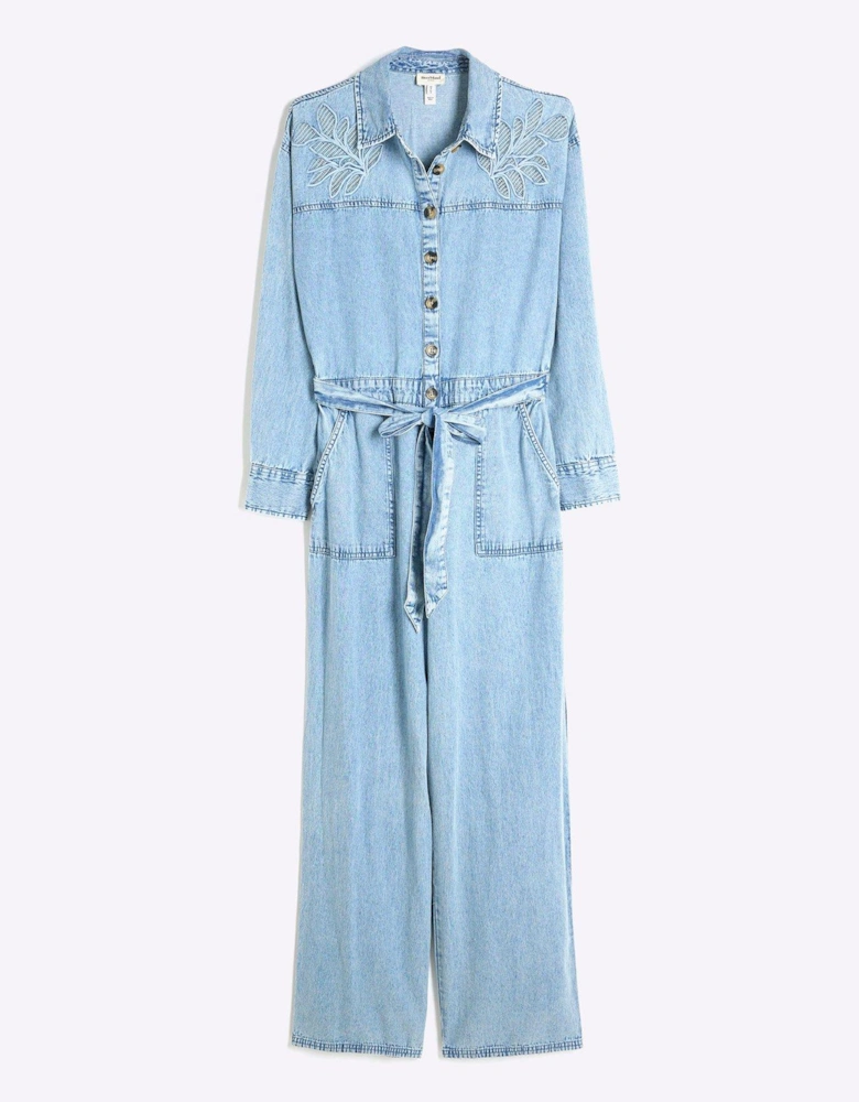 Cutwork Denim Boiler Suit - Blue