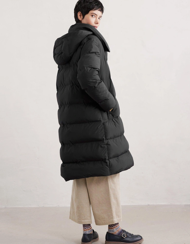 Hooded Longline Puffer Coat - Black