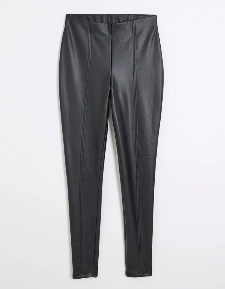 High Waist Faux Leather Leggings - Black