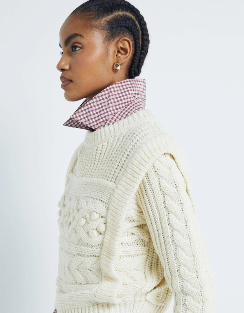 Cable Peak Shoulder Jumper - Cream