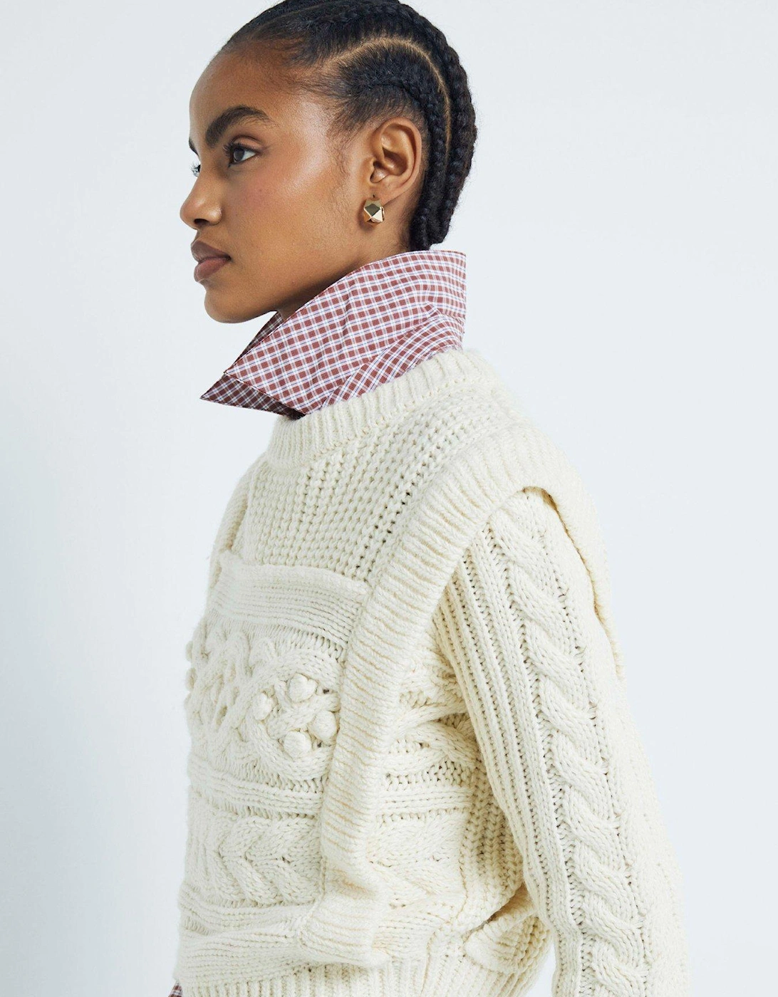 Cable Peak Shoulder Jumper - Cream