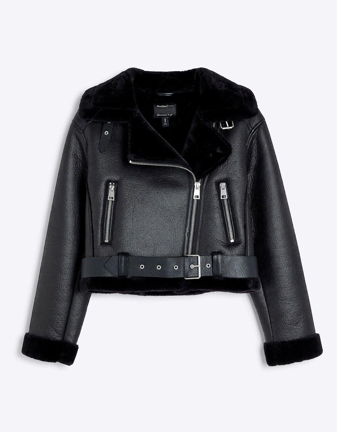 Belted Crop Aviator Jacket - Black