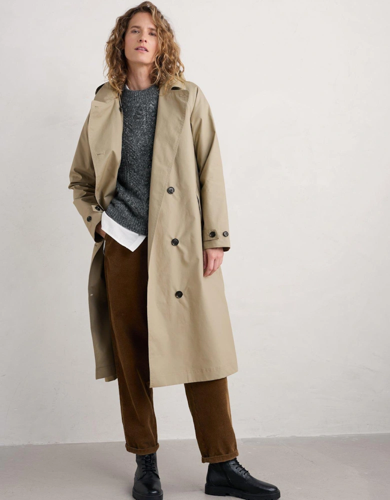 Double Breasted Hooded Trench Coat - Cream - Beige