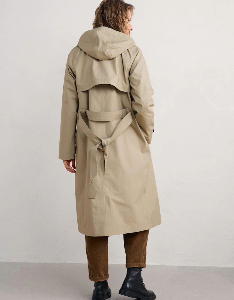 Double Breasted Hooded Trench Coat - Cream - Beige