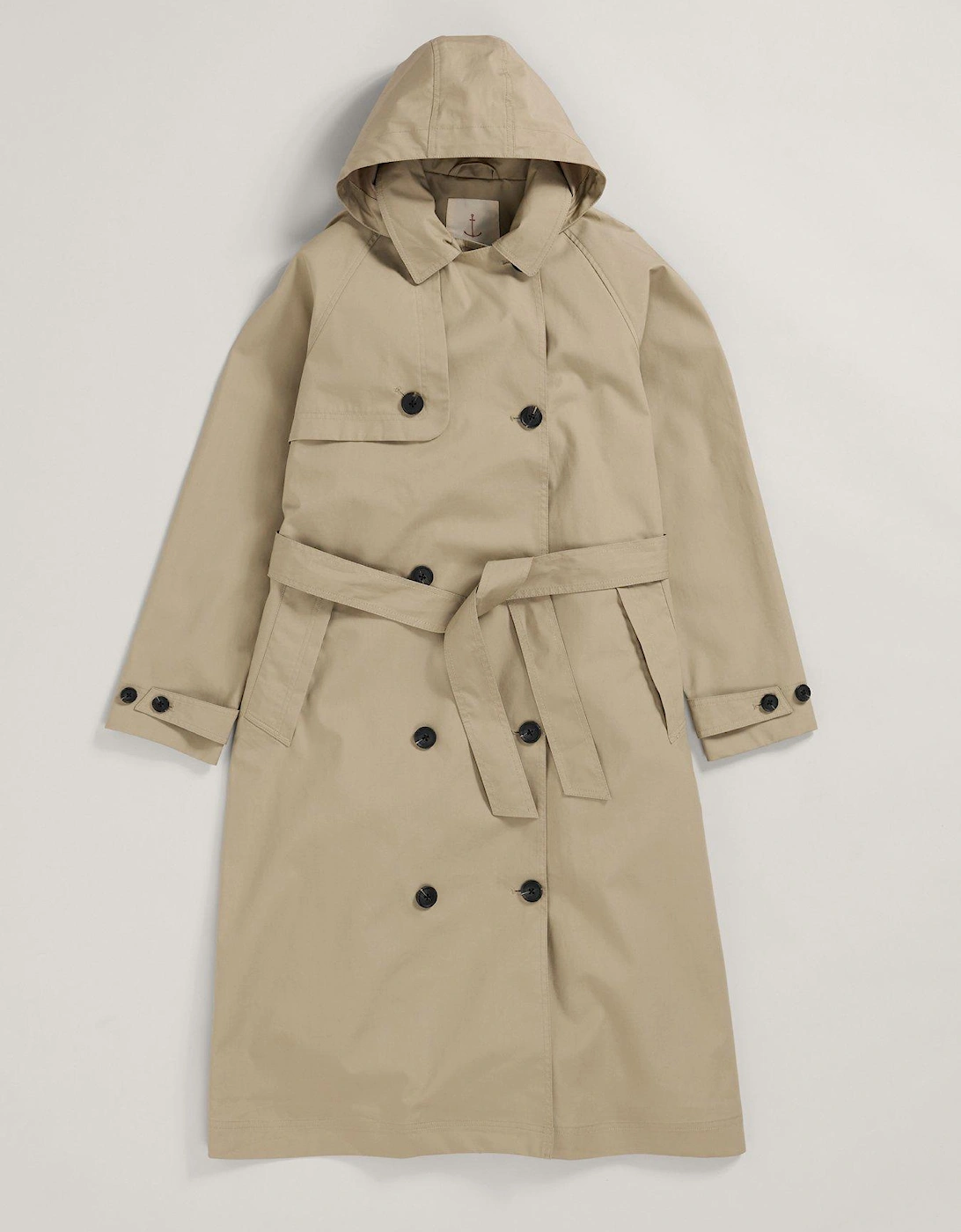 Double Breasted Hooded Trench Coat - Cream - Beige