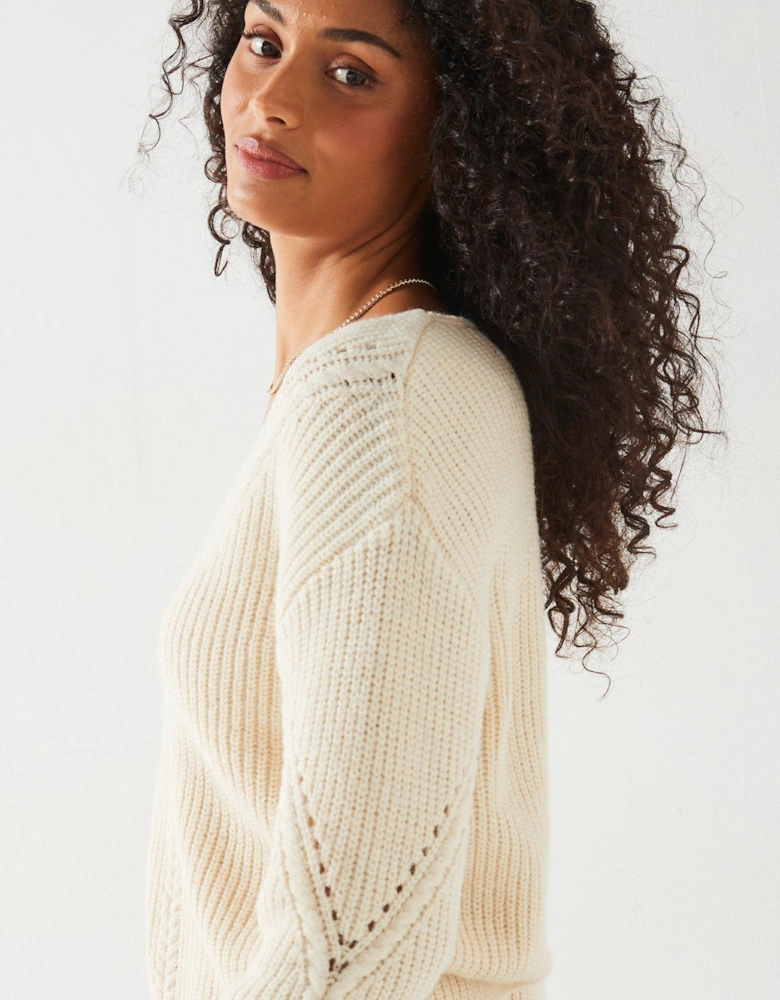 V Neck Stitch Detail Jumper - Natural