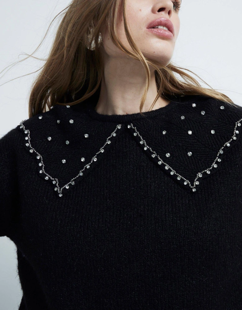 Ultimate Embellished Collar Jumper - Black