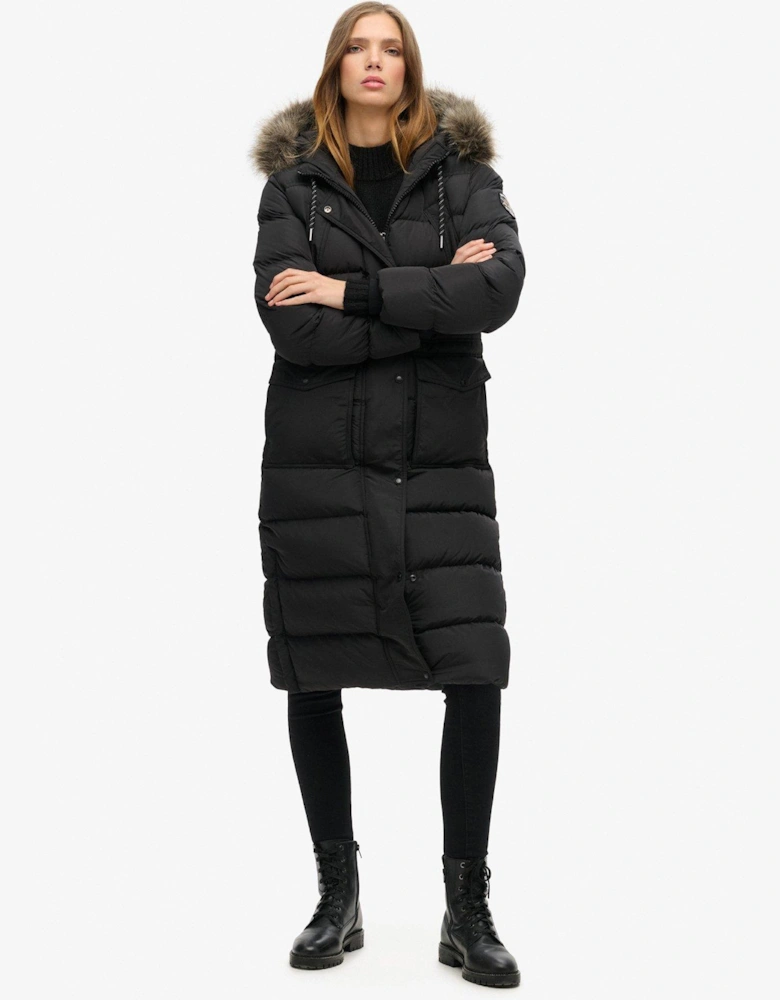 Everest Faux Fur Longline Jacket - Black